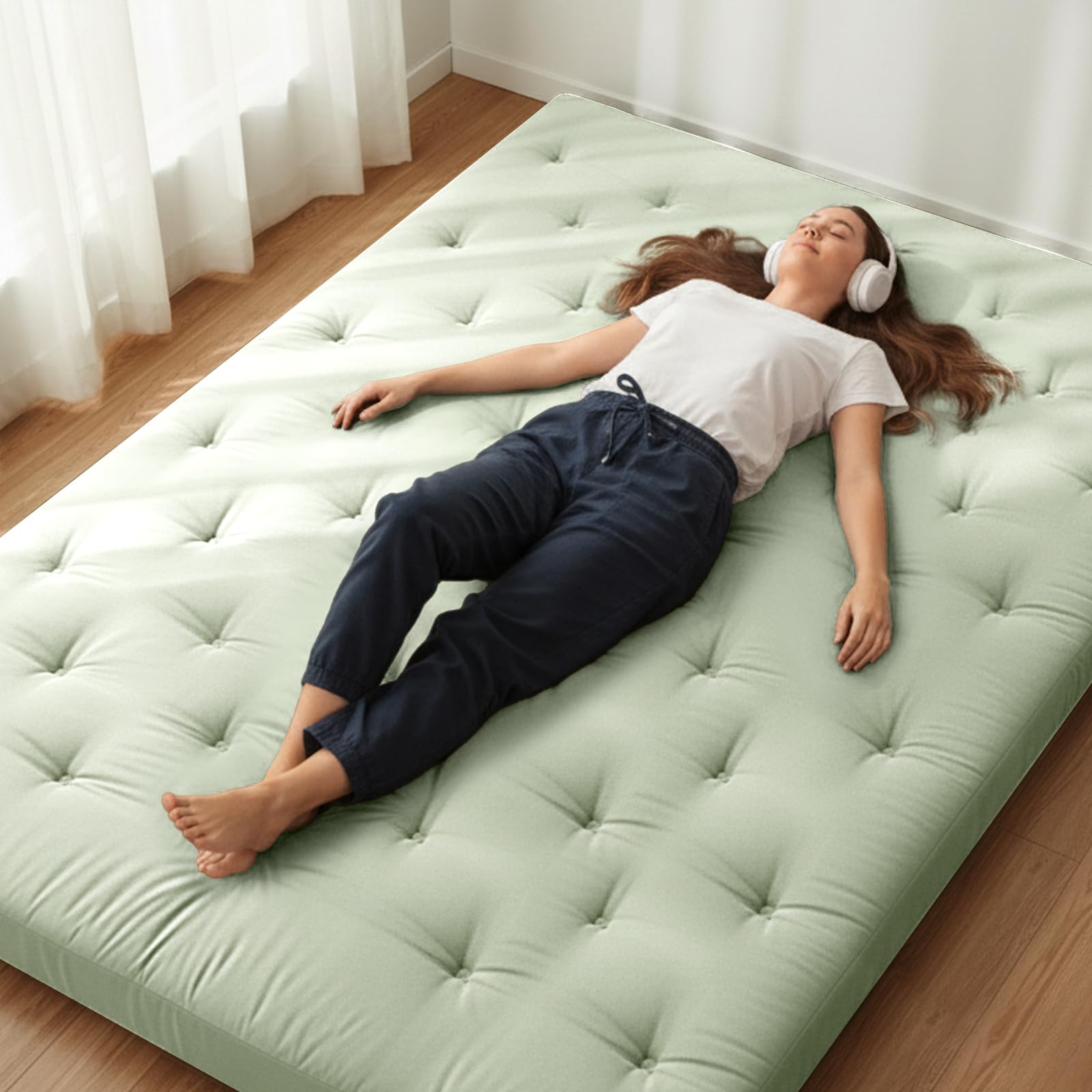 Photo 1 of ZonLi Japanese Floor Futon Mattress Queen Size 80"x 60", 100% Cotton Cover 2.5'' Thicken Tatami Mattress, Foldable Sleeping Pad, Portable Dormitory Tatami Mat, Roll Up Floor Lounger Bed for Adult