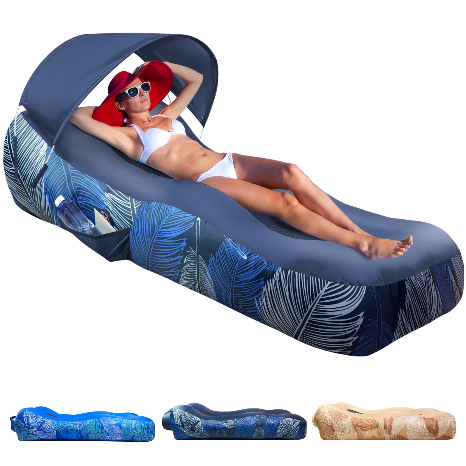 Mosoyolo Inflatable Lounger Air Sofa with Sun Shade Cover Waterproof ...