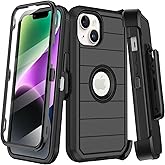 KECAI for iPhone 14 Case with Belt Clip Holster,Case for iPhone 13 with Built-in Screen Protector,Heavy Duty Shockproof Drop Protection Military Grade Rugged Durable Phone Cover with Kickstand (Black