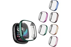 6 Packs Case Compatible with Fitbit Sense/Fitbit Versa 3 Screen Protector, NAHAI All Around Ultra Thin Plated Bumper Shell Scratch-Resist Cover Accessories for Fitbit Sense/Versa 3 Smartwatch