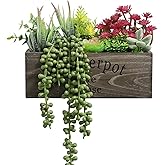 Hopewood Artificial Succulent Plants Arrangement in Wooden Planter, Fake Succulents Plants in Rustic Wood Box,Faux Succulent in Rectangular Pot,Centerpiece,Home Office Shelf Indoor Decor Plants