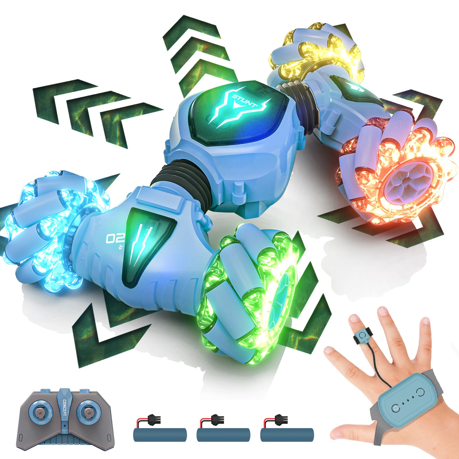 Tecnock 2026 Remote Control Car with Hand Control,2.4Ghz Gesture Sensing 4WD 360°Rotation RC Drift Car,3 Rechargeable Battery with Lighting Suitable for Many Terrains Gift for 4-9+Boys Girls — image 1