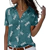 Chicwave Womens Button Down Shirts Short Sleeve Summer Linen V Neck Collared Hawaiian Floral Print Cat Casual Blouse Tops