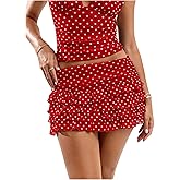 RoseSeek Women's Polka Dots Ruffle Tiered Layered Skirts Low Rise Ruched Y2K A Line Mini Skirt