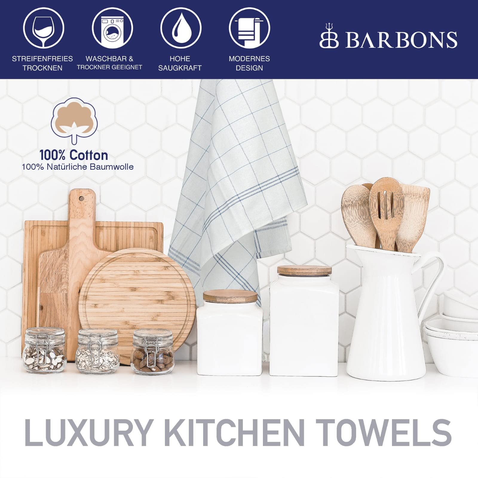 BARBONS Geschirrtücher 10er Set - Baumwolle 50x70 cm - Oeko-TEX Zertifiziert - Trockentücher Küchenhandtücher Küchentücher Geschirrhandtücher Blau 3