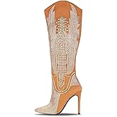 Cape Robbin Olkley Cowboy Knee High Boots Women, Western Cowgirl Boots for Women with Stiletto Heels, Fashion Dress Boots for Women