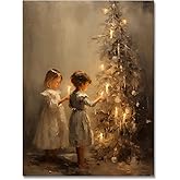 Huabsad Vintage Christmas Wall Art, Christmas Tree Canvas Picture Painting Prints, Christmas Gifts for Kids, Farmhouse Aesthetic Xmas Room Wall Decor, Rustic Winter Posters Decor 12x16in Unframed