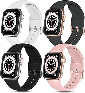 Witzon Compatible with Apple Watch Band 40mm 38mm iWatch Series 6 5 4 3 2 1 SE for Women Girls Ladies, 4 Pack Cute Soft Silicone Replacement Sport Bands, Black/White/Deep Grey/Pinksand