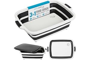 BIRDROCK HOME Large BBQ Collapsible Food Prep & Cutting Board and Grill Caddy Tub with Colander & Lid | 12.4 Quarts | Kitchen Veggie Washing Basket | Silicone Dish Bowl for Picnic, Tailgate - Black