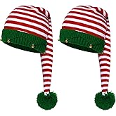 Breffima Christmas Knitted Beanie Hat Elf Stripes Cap with Pompom Balls Xmas Crochet Knit Santa hats for Women Men Family