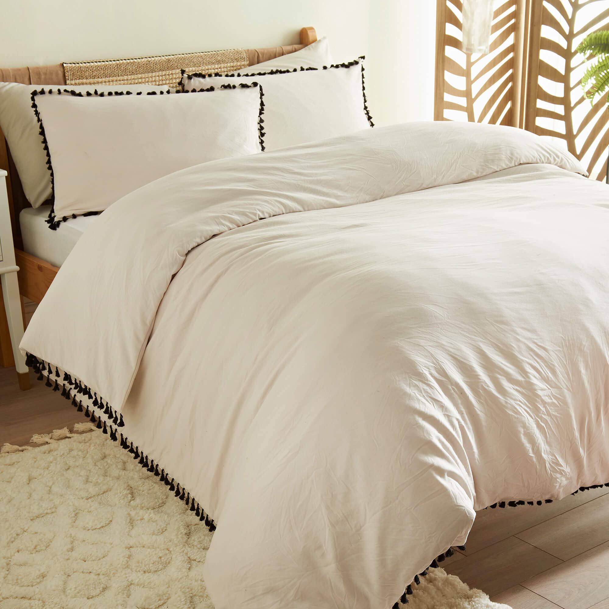 Cosmo Living Tassel Duvet Set Super Soft Easy Care Designer Duvet Cover Quilt Bedding Set - Single (135cm x 200cm) + 1 Matching Pillowcase