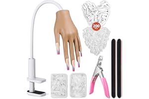 Wilfniee Practice Hand for Acrylic Nails: Nail Tips Won't Fall off Fake Hand for Nail Practice - Flexible Practice Nail Hand With 200PCS Nail Tips for Beginners Salon