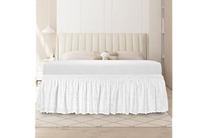Jupe de lit pour grand lit, jupe de lit élastique enveloppante à œillets, volants de poussière avec style froncé et détails b