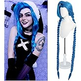 HUNIGIR Blue Braid Wig Long Blue Cosplay Wig Braid Anime Hair with Side Bangs Women Girls Heat Resistant Synthetic Hair