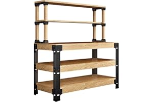 FLEXIMOUNTS Universal Steel Work Bench Leg Kit, Garage Storage Shelving Frame Workbenches Customizable in Sizes and Colors, Maximum 96" Length, 48" Width, Adjustable Height, Black,Lumber Not Included