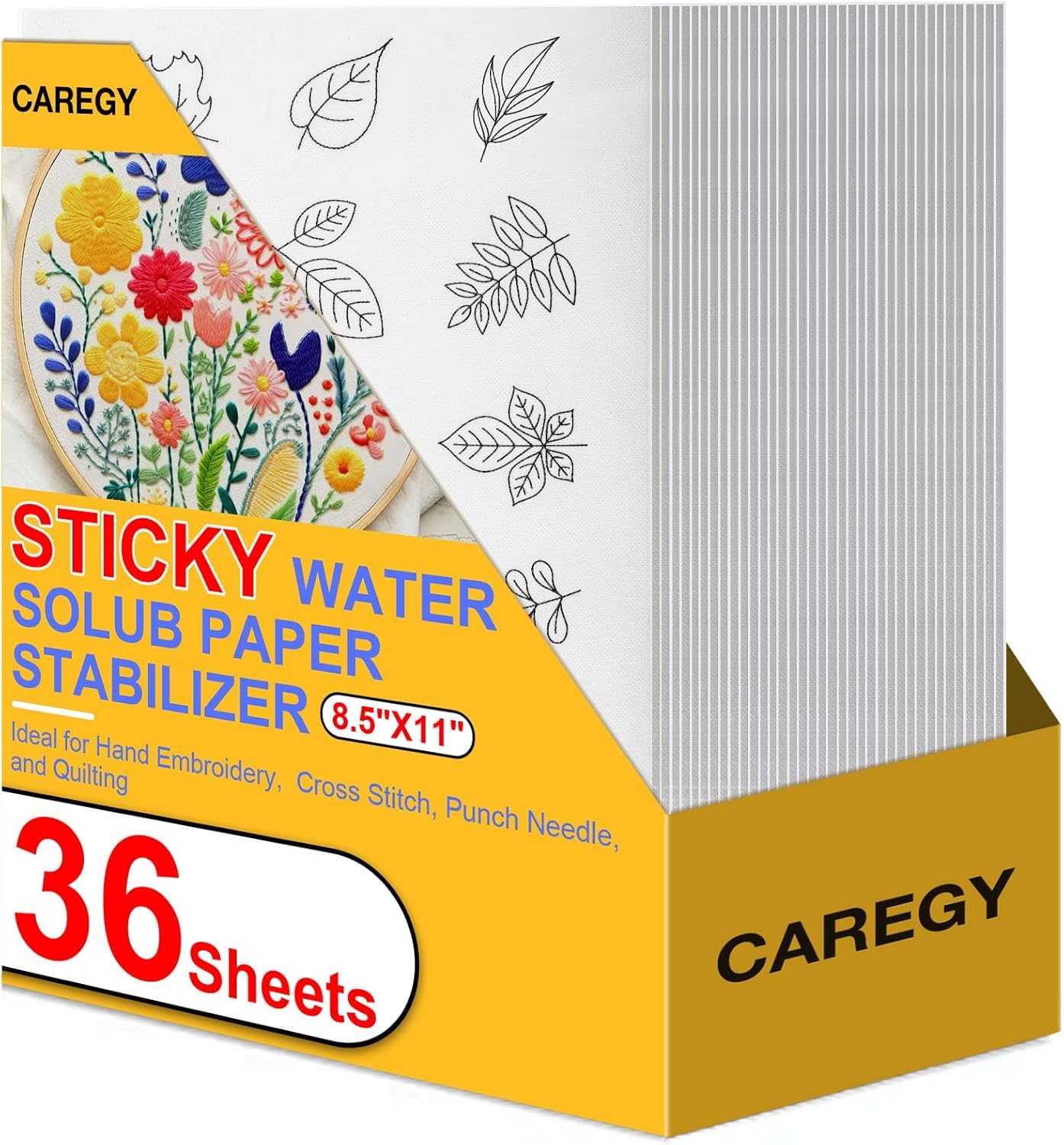 CAREGY 36PCS 8.5"x11" Sticky Water Soluble Embroidery Stabilizer ...