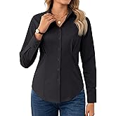 Gleeivy Womens Button Down Shirt Long Sleeve V Neck Classic Collared Button Up Shirt Women Work Business Formal Casual