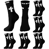 Chicingyou 6 Pairs Christian Cross Socks Gifts for Man, Man of God Religious Socks with Cross for Catholic Saint God