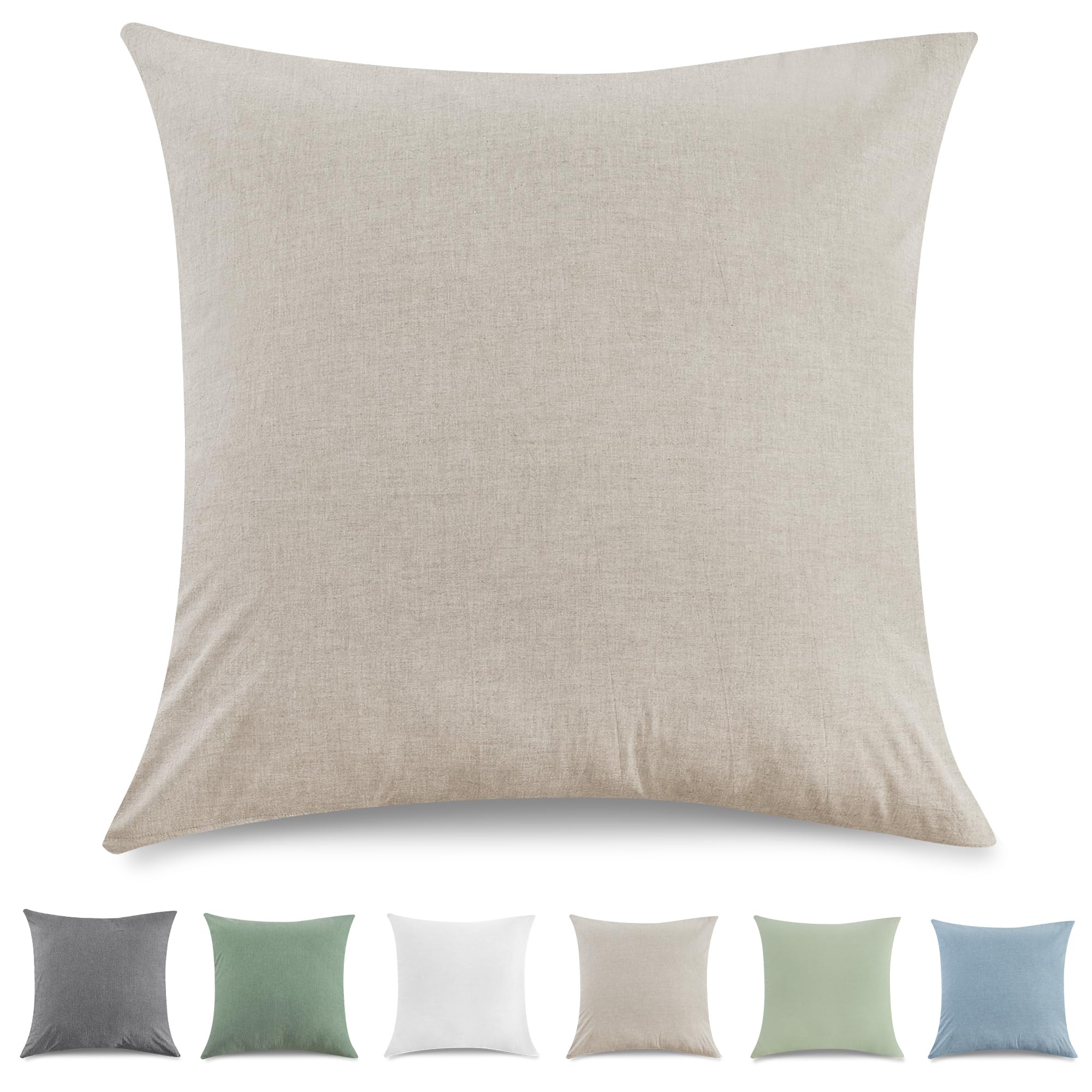 TOCOMOA 1 x Cushion Cover 40 x 40 cm - 100% Washed Cotton Cushion Covers Oeko-Tex Certified, Linen Look and Breathable Cushion Slip, Dark Beige Pillowcase with Zip