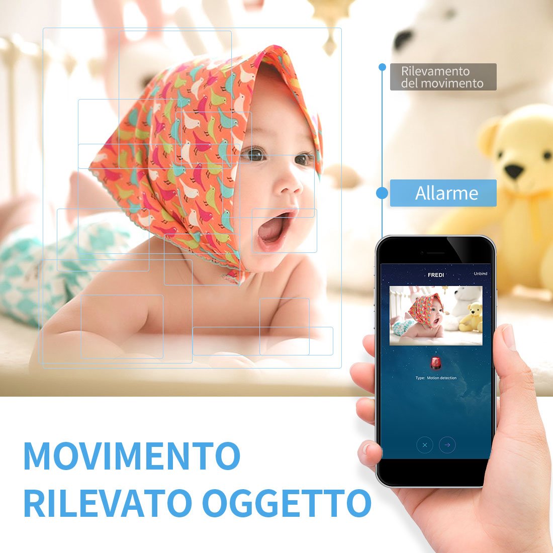 FREDI 720P HD IP Telecamera di Sorveglianza Wifi Wireless Camera Interno Telecamera wi-fi senza fill con Controllo Remoto, Audio Bidirezionale, Modalità Notturna a Infrarossi Videocamera di sorveglianza Camera Compatibile con iOS Android PC