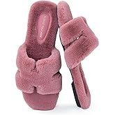 ISZPLUSH Womens Fuzzy Slippers Soft Cozy Fluffy Faux Open Toe Slide Sandal House Slipper for Indoor Bedroom Bridesmaid Gift