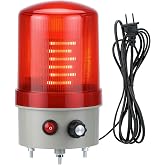 QWORK Industrial LED Rotating Warning Light, 110V AC Red Beacon Strobe for Public Emergency Alarms, Safety Siren Adjustable Volume
