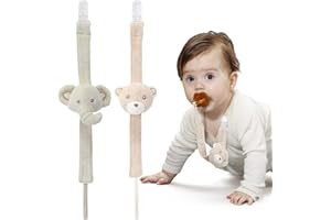 COTTONBEBE Pacifier Clip, 2 Pack Baby Pacifier Holder for Boys and Girls Fits Many Pacifiers & Baby Teething Toys, Ideal Baby Gift (Elephant & Bear)