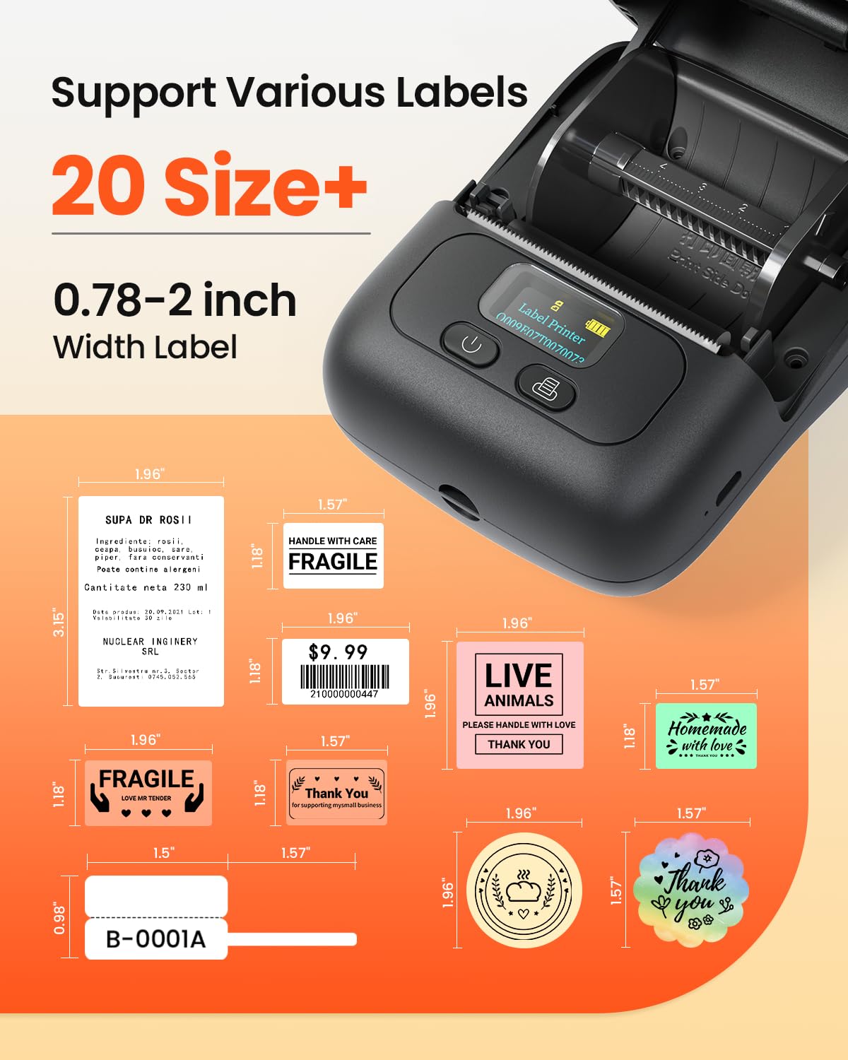 Phomemo Label Maker, Label Printer Thermal, M110 Bluetooth Sticker Printer, Print Width 0.78''-2'', Versatile App with 600+ Fonts & 700 Templates, for Small Business & Home, Ebony Black (+100 Labels)