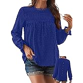Falechay Womens Boho Tops Long Sleeve Shirts For Women Cute Crewneck Blouse Dressy Casual Swiss Dot Crochet Hollow Top 2026