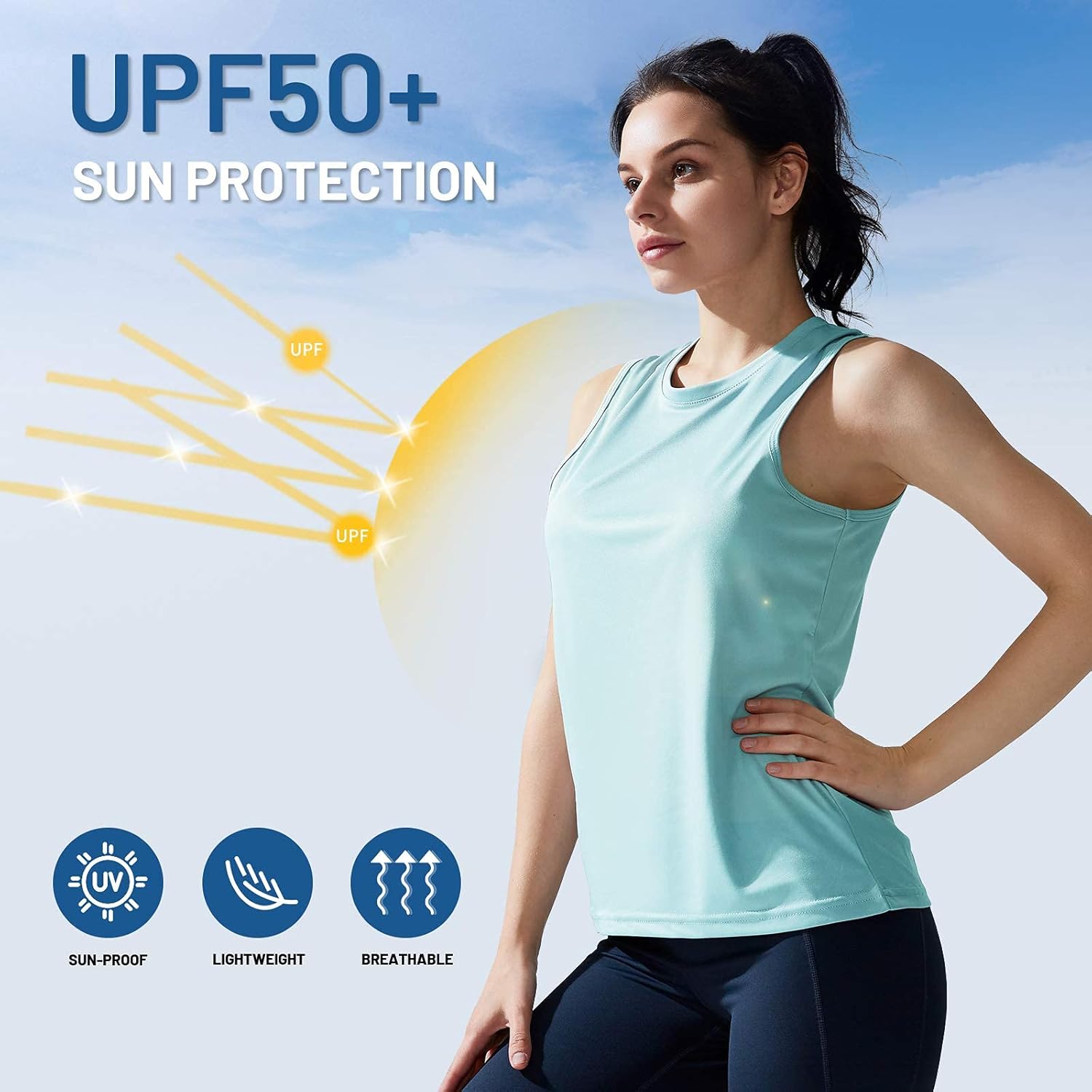 MIER Women's Athletic Sleeveless Workout Shirts UPF 50 Yoga Running Tank Tops Quick Dry Outdoor Activewear Muscle Tee: Clothing