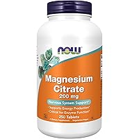 NOW Supplements, Magnesium Citrate 200 mg, Enzyme Function*, Nervous System Support*, 250 Count (Pack of 1)