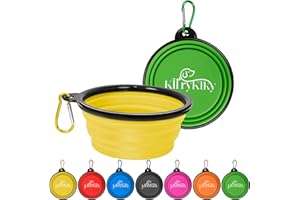 KIRRYKIKY Collapsible Dog Bowls, 2 Pack Portable Travel Dog Bowls, Foldable Water Bowl for Dogs Cats, Pet Feeding Watering Dish with Carabiner, Food Grade Silicone BPA Free(Yellow+Green, Small)