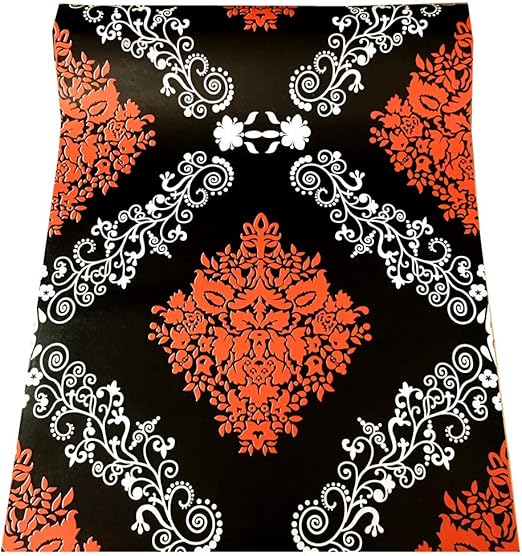 Amazon Com Vintage Black Red Damask Adhesive Paper Shelf Liner