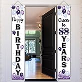 LASKYER Happy 88th Birthday Decorations,88th Purple Balloon Birthday Theme Door Hanging Banner Sign - Cheers to 88 Years Old Bday Party Supplies.