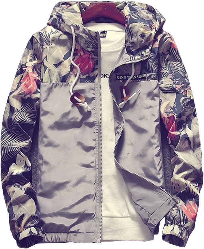 MOMTUESDAYS2 Floral Bomber Jacket Men Hip Hop Slim Fit Flowers Bomber Jacket Coat Men's Hooded Jackets Plus Size (M, Color 4)