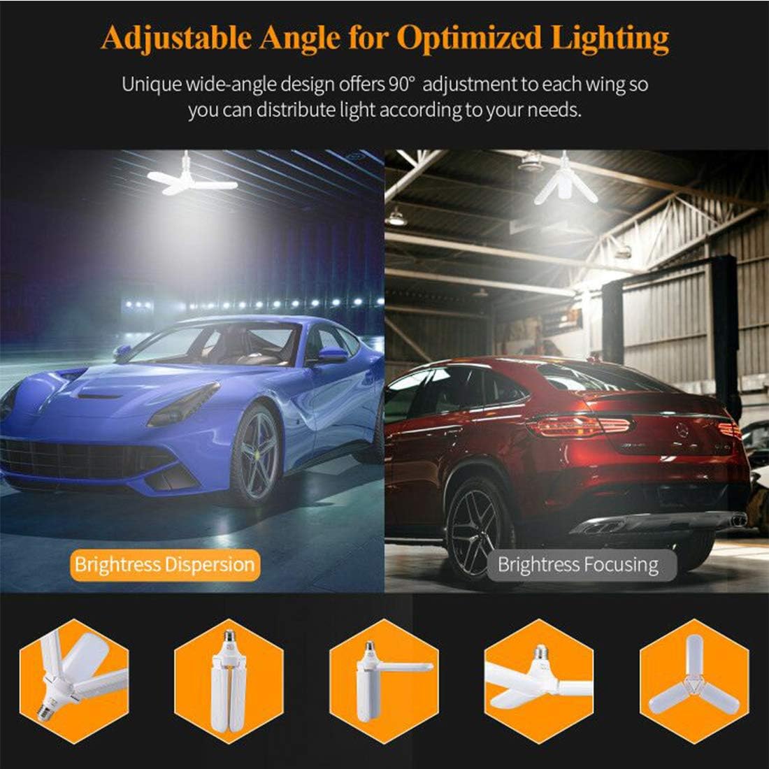 LED Garage Light Equivalent 400W, 5000LM 6000K Led Light Bulb, E27 Medium Base, Led Deformable Light, Workshop Light for Workshop, Workbench, Barn, Warehouse - - 