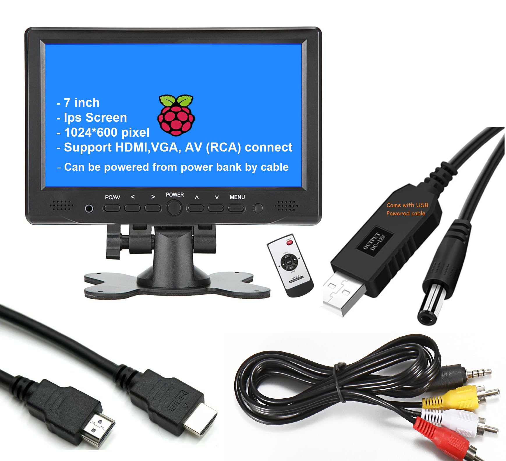 7 inch Small HDMI VGA AV RCA Monitor 1080P Second