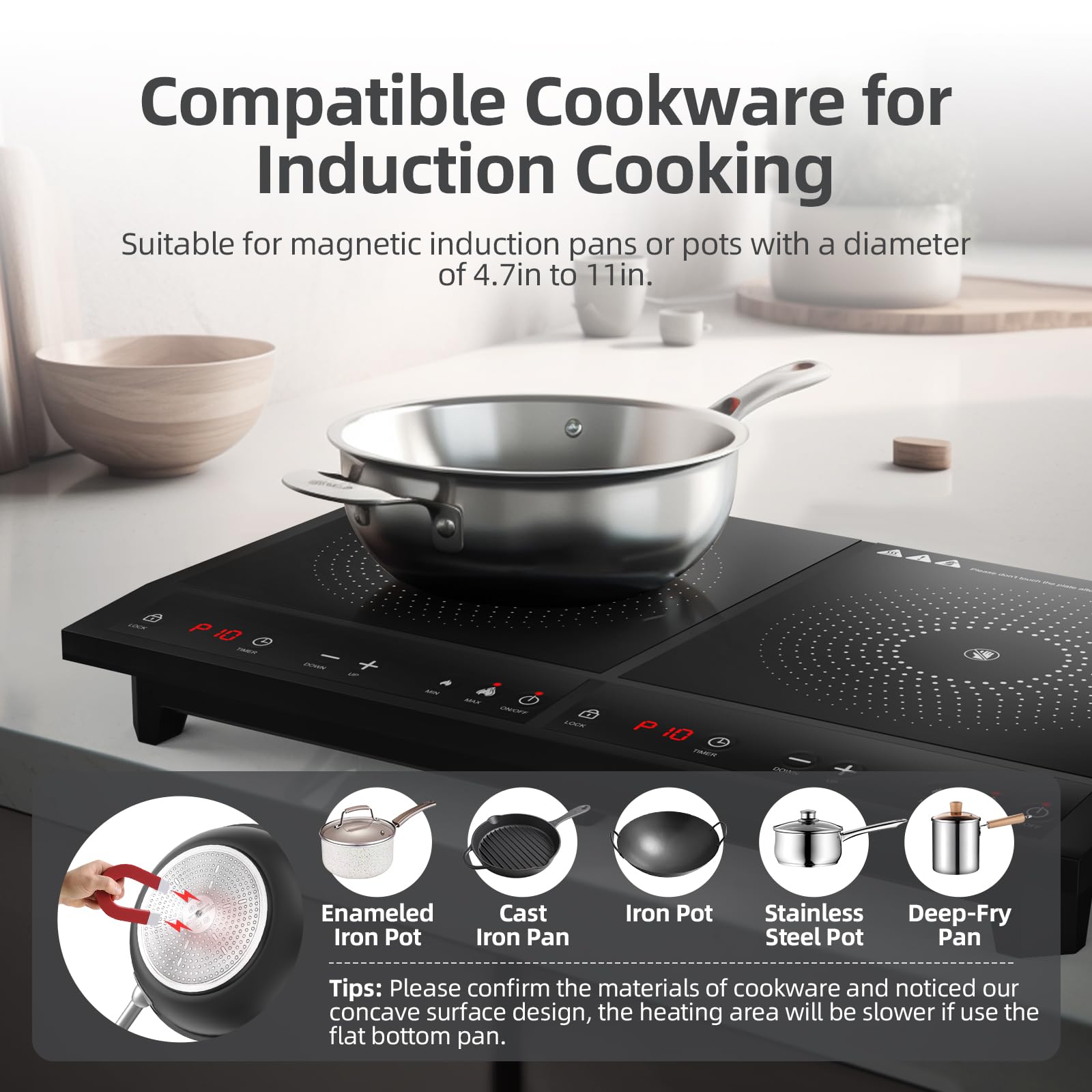 Double Induction Cooktop,Zopehan Portable Induction Cooker with 2 Burner Independent Control,Ultrathin Body,10 Temperature,1800W-Multiple Power Levels,3 Hour Timer,Safety Lock