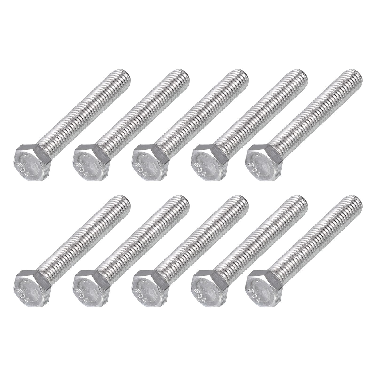 METALLIXITY Hex Head Bolts (3/8-16 x 2-1/2") 10Pcs, 304 Stainless Steel 18-8, Fully Threaded, External Hex Drive, Plain Finish, Hex Head Screw Bolt, Silver — image 1