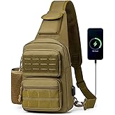 HUNTVP Tactical Sling Bag Crossbody Bag for Men Women EDC Shoulder Bags Molle Sling Backpack Chest Pack for Hiking Hunting Travelling Camping (Type3-Brown)
