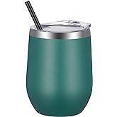 VEGOND 12oz Stainless Steel Wine Tumbler with Lid and Straw, Double Wall Vacuum Insulated Stemless Wine Glass Tumbler Cup, Coffee Mug for Cold Hot Drinks