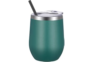 VEGOND 12oz Stainless Steel Wine Tumbler with Lid and Straw, Double Wall Vacuum Insulated Stemless Wine Glass Tumbler Cup, Co