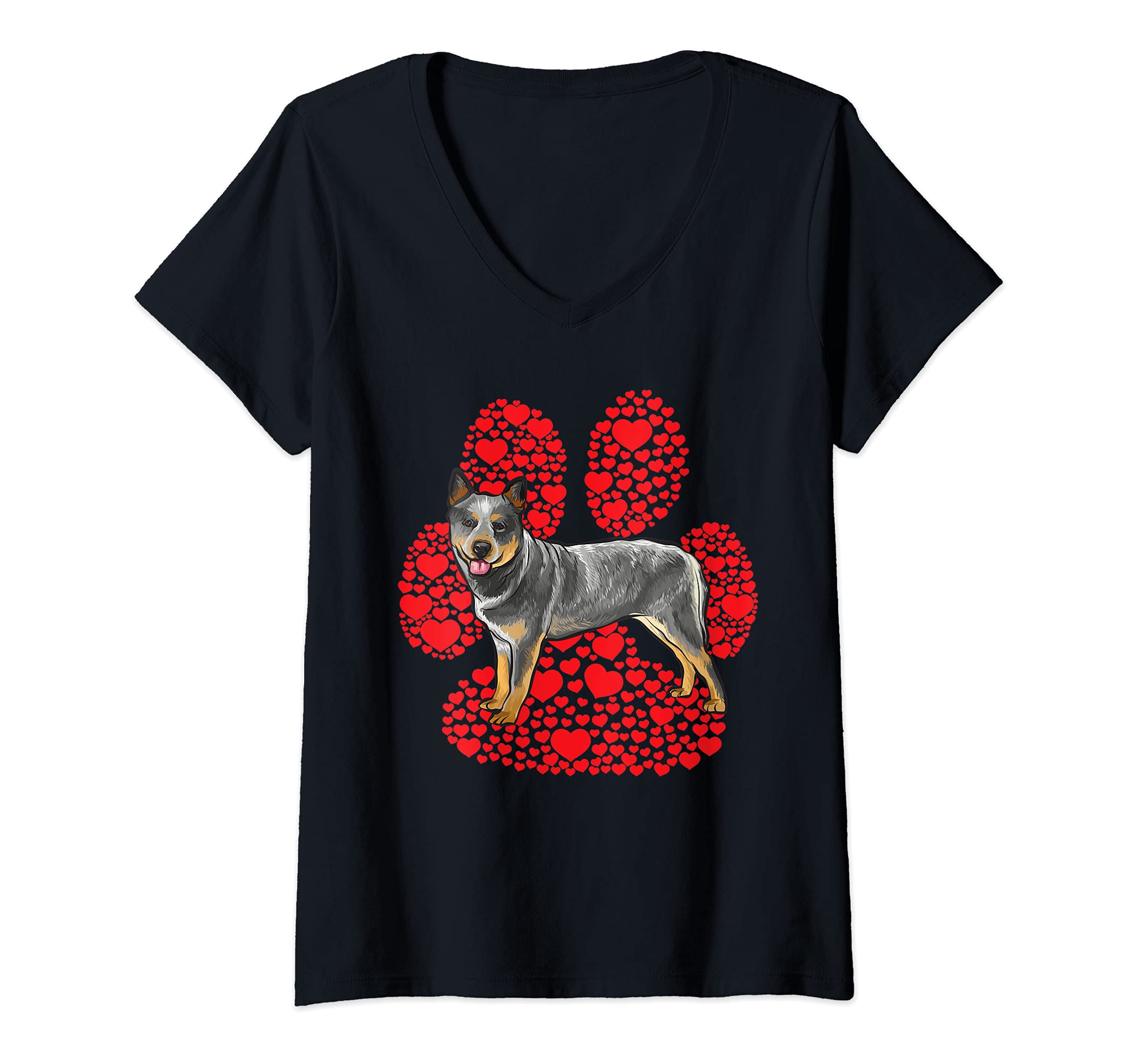 Womens Australian Cattle Dog Valentines Day Dog Love Paw V-Neck T-Shirt