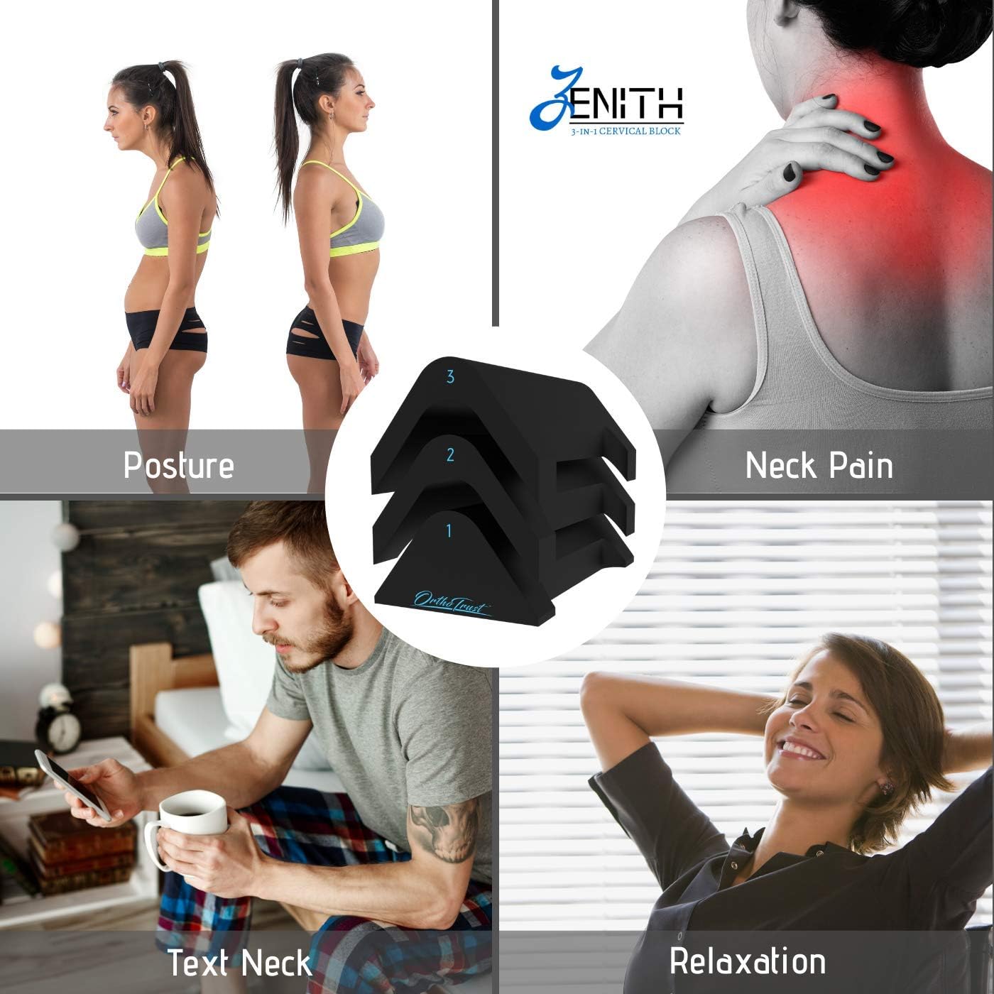 Zenith Cervical Traction Orthotic Chiropractic Neck Corrector 3-in-1 Device for Stretching Forward Head Posture Physical Therapy & Pain Relief: Health & Personal Care