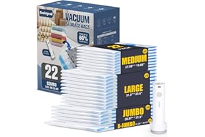 BoxLegend Vacuum Storage Bags with Electric Pump 22 Combo (1X-Jumbo, 4 Jumbo, 9 Large, 8 Medium) Thickened Vacuum Seal Bags for Clothing Space Saving for Coat Quilt Blanket Pillow Comforters