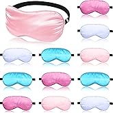 12 Pieces Silk Sleep Mask Pure Silk Sleep Eye Mask with Adjustable Strap Soft and Smooth Eye Cover for Sleeping Blocking Out Lights Men and Women(Assorted Colors)