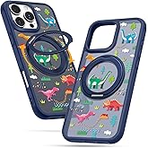 Uppuppy for iPhone 16pro Case - Compatible with MagSafe for Women Girls Bulit-in 360° Rotatable Magnetic Ring Holder Kickstand Cute Aesthetic Dinosaur Design for Apple 16pro