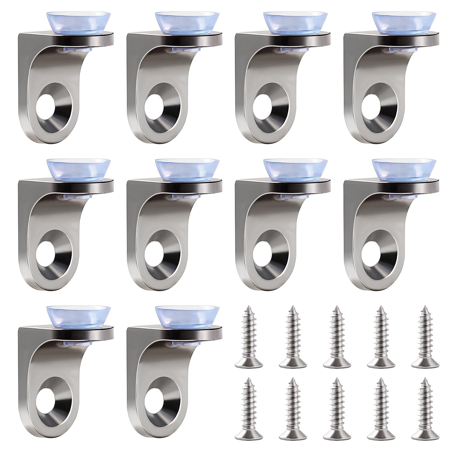 Lyeteung 10 PCS 22×14×16.5 mm Zinc Alloy Fixing Glass Shelf Bracket, Pegs Corner Brace Board Holder, Glass Bracket Fixing Brace, with Suction Cup Base and Screw, for Table Shelves Cabinet