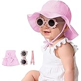 Durio Baby Sun Hat and Sunglasses - UPF50+ Sun Protection Hat for Boy Girl, Wide Brim Summer Beach Hats for Newborn Toddler