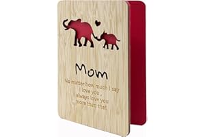 Mothers Day Cards,Handmade Bamboo Greeting Cards,Wooden Thankyou Card,Mother's day Card for Mom,Mum,Two elephants